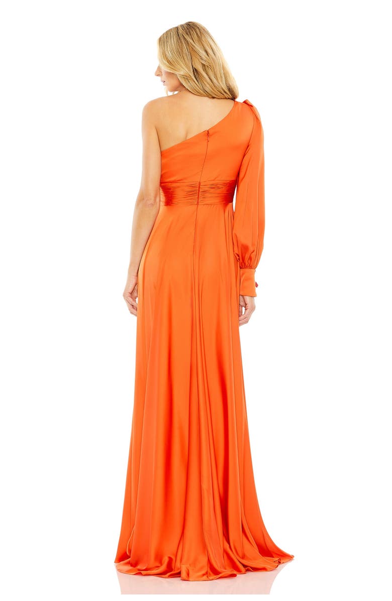 Mac Duggal One Shoulder Bishop Sleeve Flowy Gown, Alternate, color, Spice