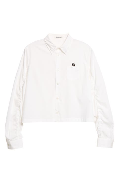 Boxy Crop Cotton Button-Up Shirt