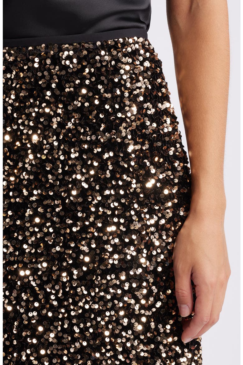 Sequin Pencil Miniskirt, Alternate, color, GOLD BLACK