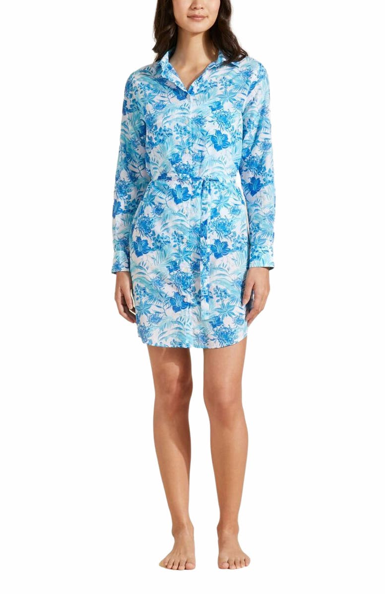 Vilebrequin Women's Tahiti Flowers Cotton Voile Shirt Dress, Main, color,
