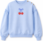 LOLA Girl Cherry Graphic French Terry Ribbed Sweatshirt