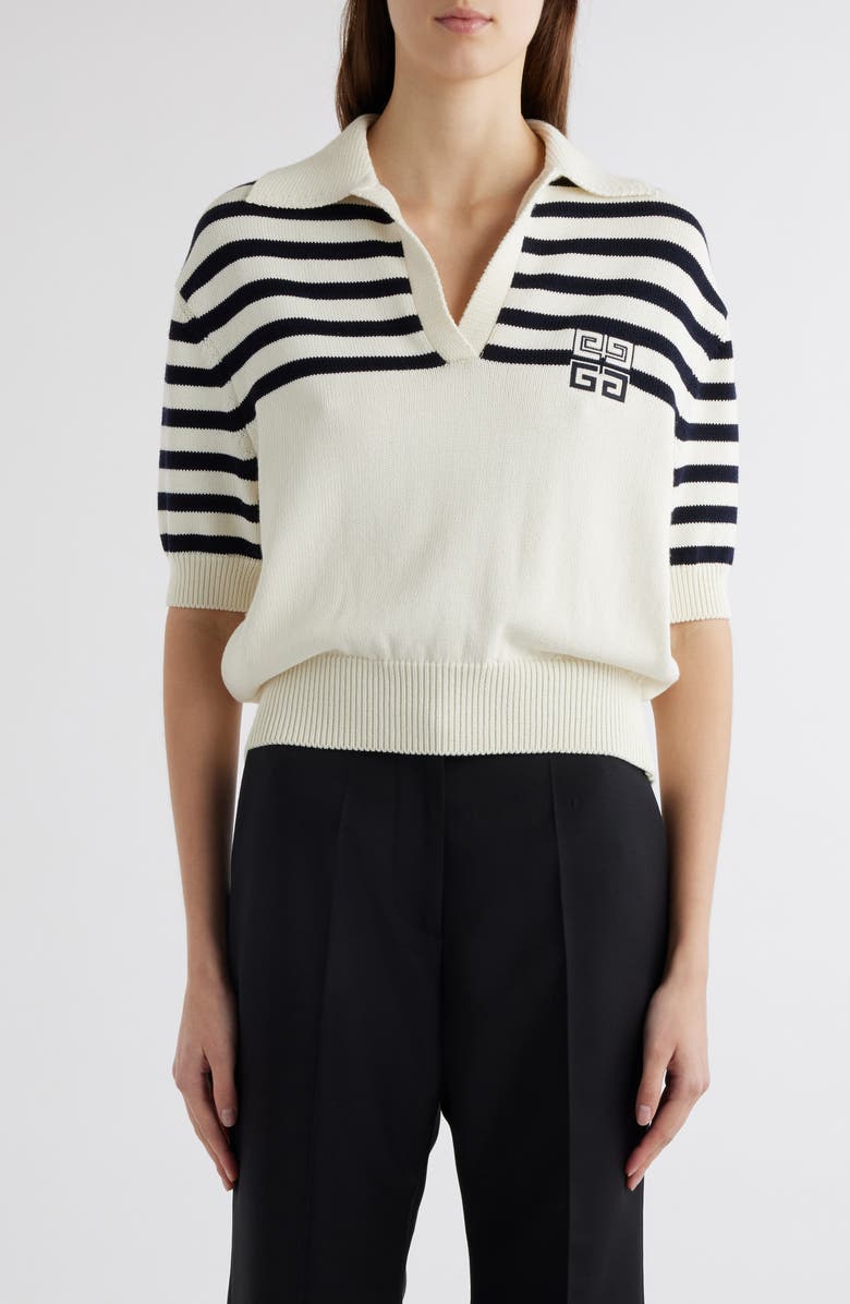 Givenchy Logo & Stripe Crop Polo Sweater, Main, color, 