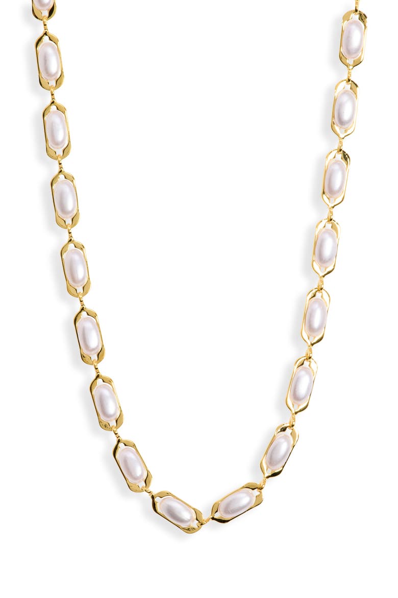 Demi-Fine Faux Pearl Link Necklace, Main, color, WHITE- GOLD