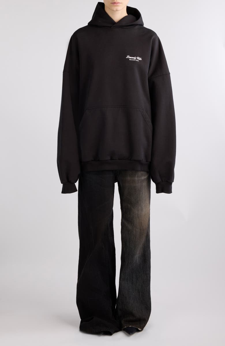 Balenciaga Gender Inclusive Oversize Beverly Hills Logo Cotton Hoodie, Alternate, color, 