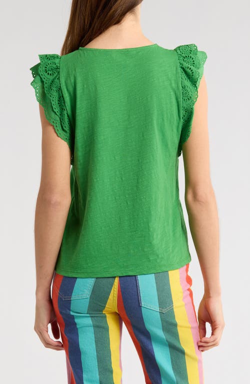 Shop Boden Eyelet Embroidered Flutter Sleeve Cotton Top In Green
