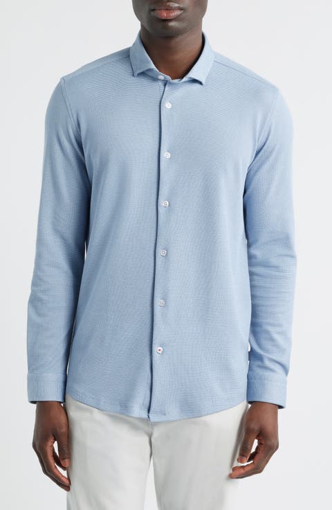 Solid Performance Piqué Button-Up Shirt