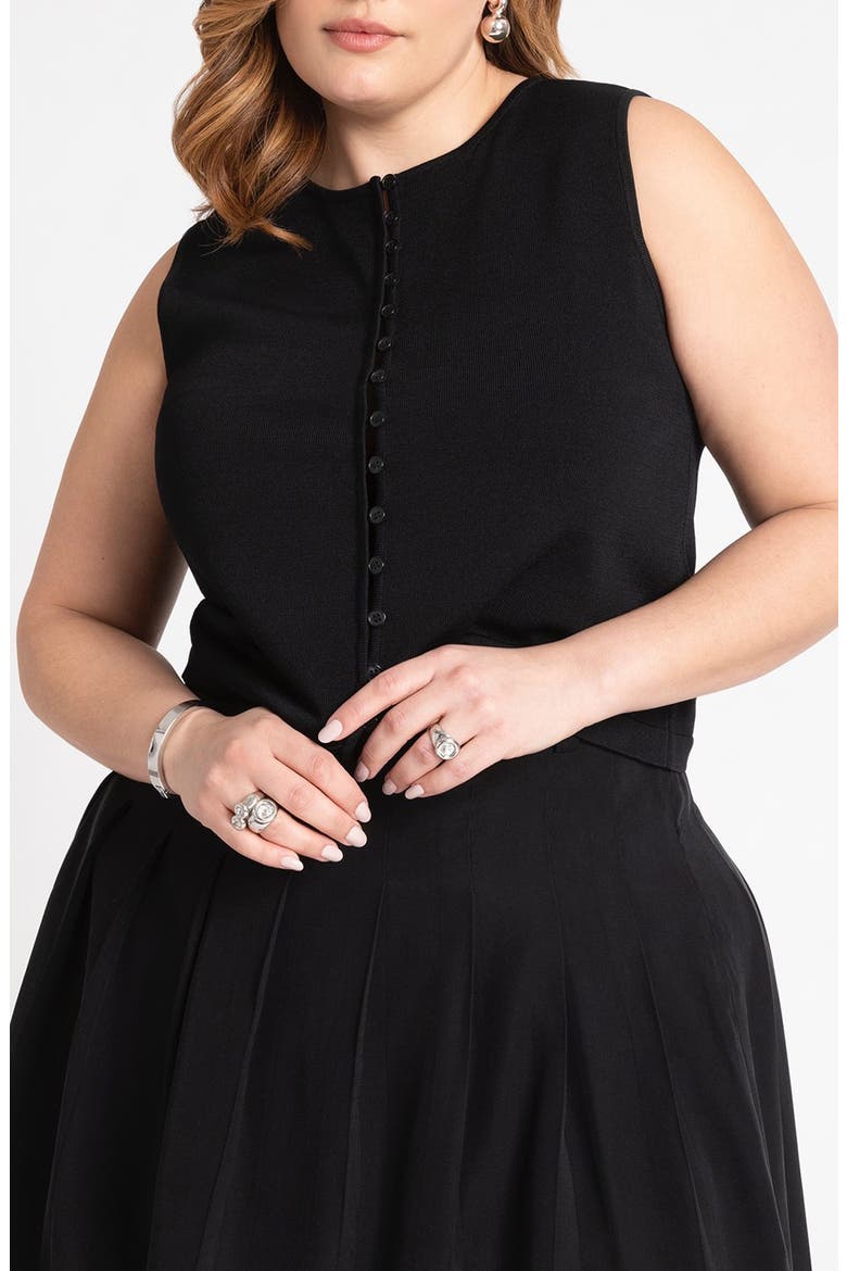 Preppy Front Button Knit Tank Top, Main, color, BLACK