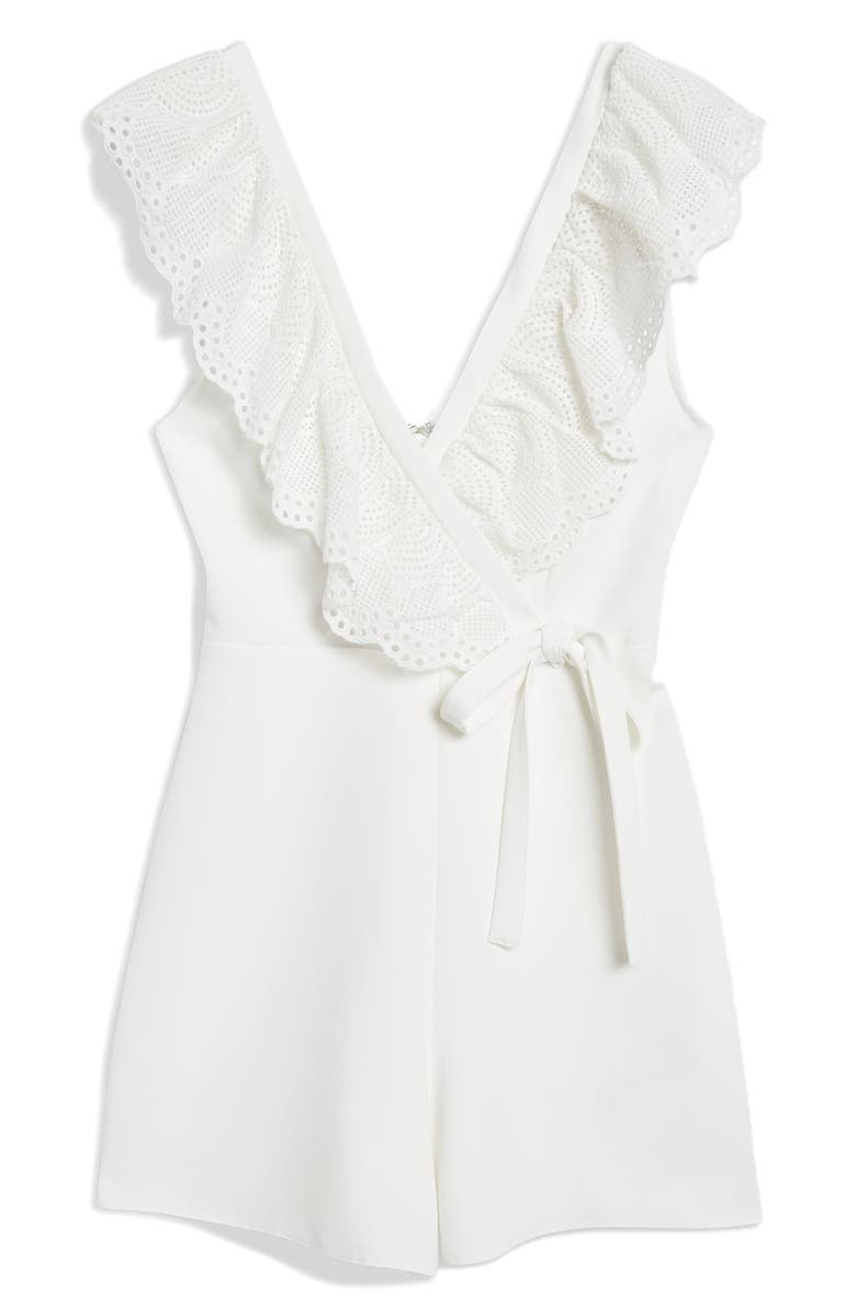 Topshop Sara Broderie Romper, Alternate, color, Ivory
