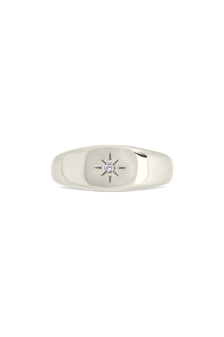 CZ Burst Signet Ring, Main, color, SILVER