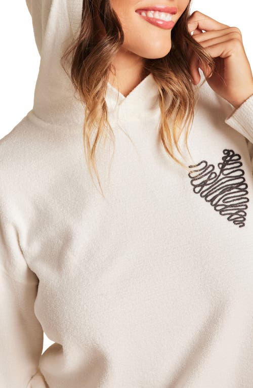Barefoot Dreams Embroidered Heart Cozychic Ultra Lite® Lounge Hoodie In Pearl/carbon
