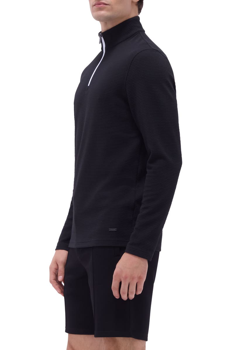 Bugatchi Waffle Knit Quarter Zip Performance Pullover, Main, color, Black