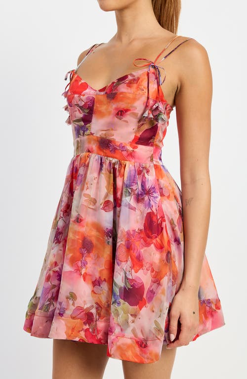 En Saison Magnolia Floral Tie Strap Minidress In Red Multi Floral