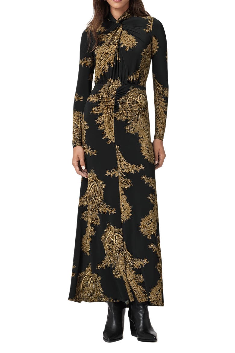 Mina Twist Front Long Sleeve Maxi Dress, Main, color, ELLA BLACK