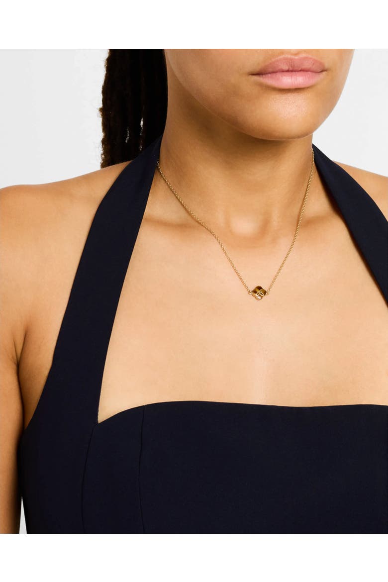 Sterling With 18K Gold Overlay And Gemstones Single Petal Station Necklace, Alternate, color, BROWN