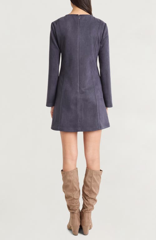 The Good Journey Long Sleeve Faux Suede Minidress In Blue