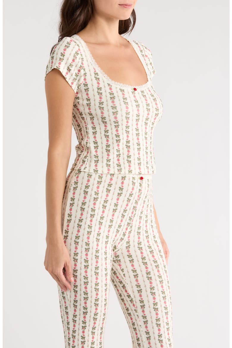 Print Short Sleeve Pajama Top, Alternate, color, HEIRLOOM ROSE