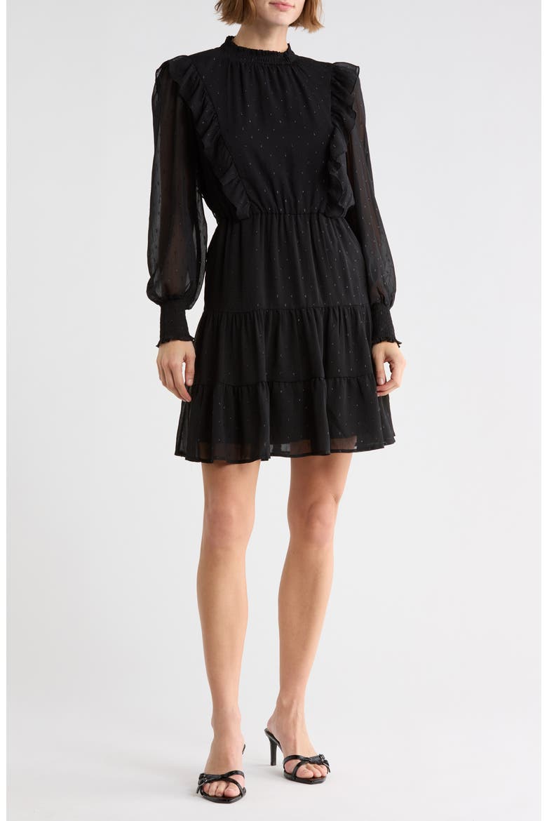 Clip Dot Chiffon Minidress, Main, color, BLACK
