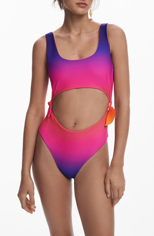 Desigual Cutout Ombré Reversible One-piece Swimsuit In Orange