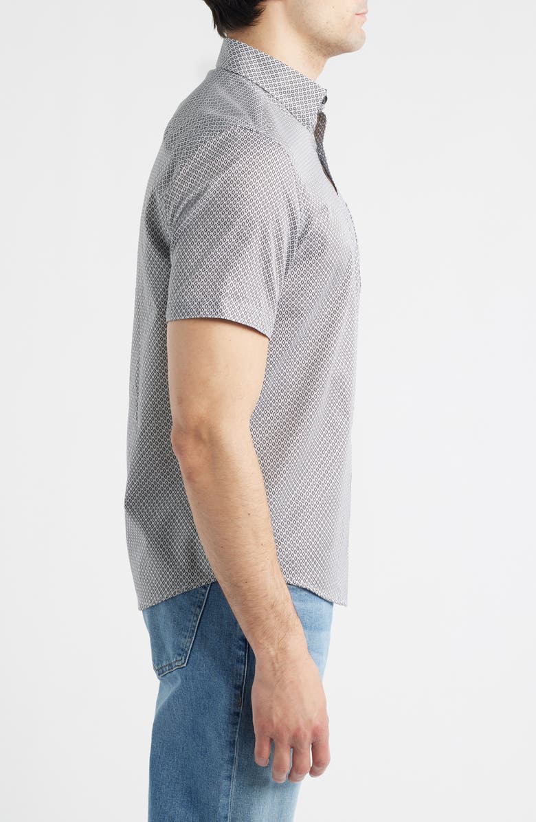 Johnston & Murphy Logan Print Short Sleeve Button-Up Shirt, Alternate, color, Gray Diamond Grid