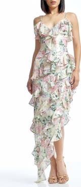 Dress the Population Josefina Metallic Floral Ruffle Detail Gown