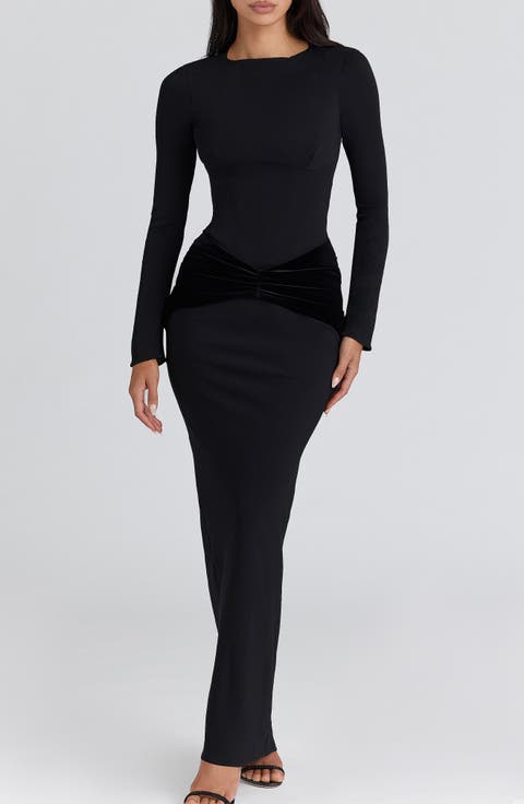 Athena Long Sleeve Stretch Crepe Gown