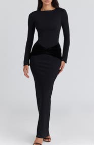 HOUSE OF CB Athena Long Sleeve Stretch Crepe Gown