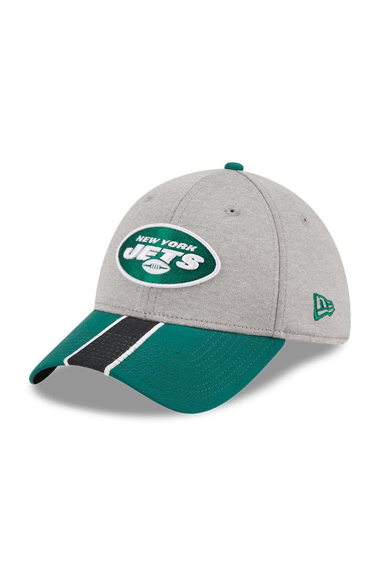 Men's New Era Heather Gray/Green New York Jets Striped 39THIRTY Flex Hat, Main, color, Heather Gray