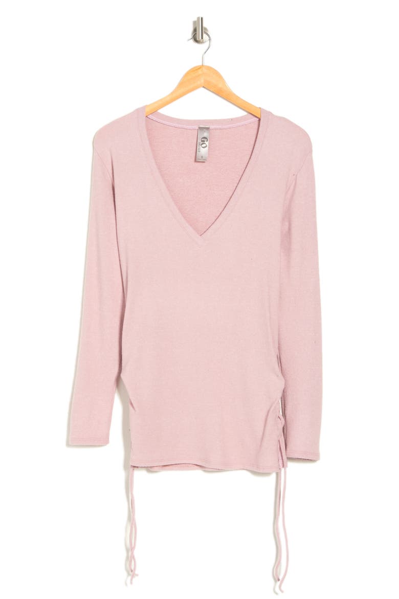 V-Neck Dolman Sleeve Double Lace-Up T-Shirt, Alternate, color, PALE ROSETTE