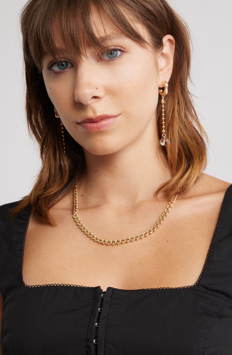 Open Edit Bead Linear Drop Earrings, Alternate, color, Clear- Gold