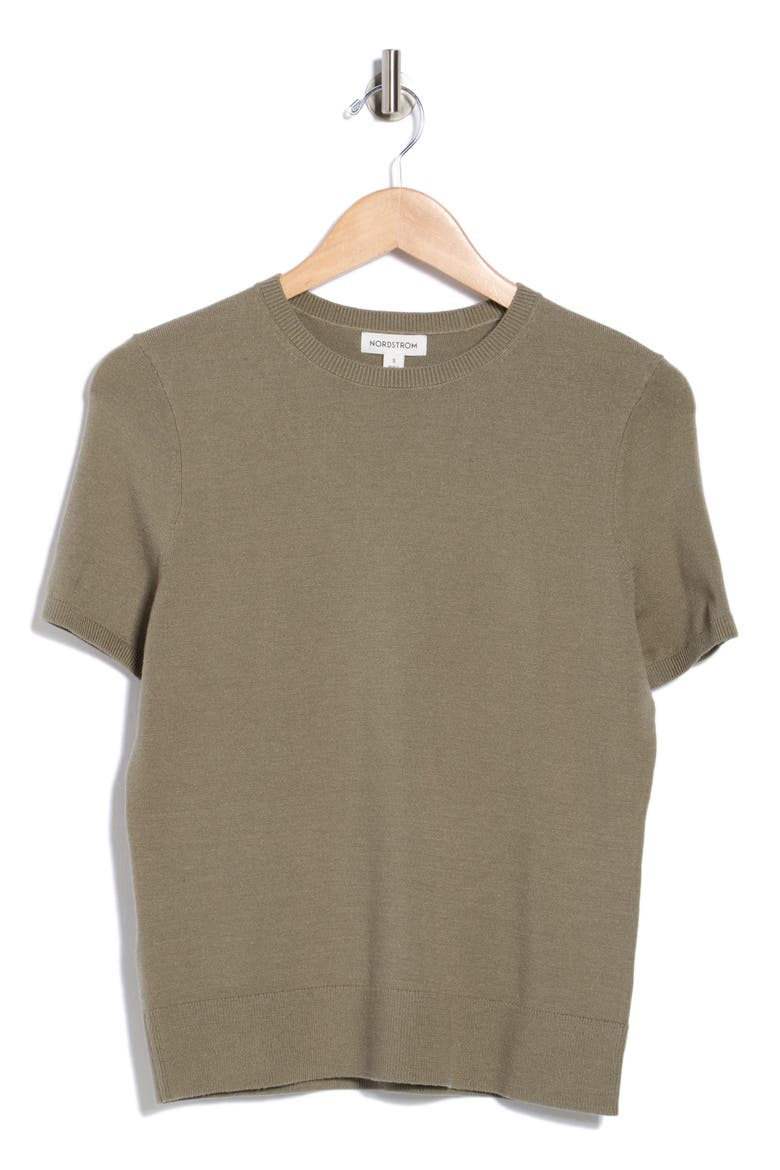 Slim Fit Short Sleeve Sweater, Alternate, color, GREEN VETIVER