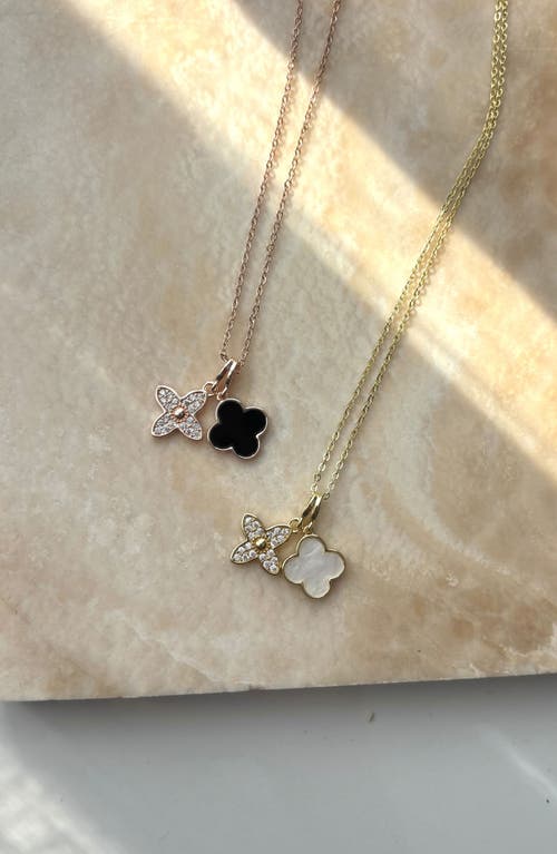 Adornia Tarnish Resistant 18k Rose Gold Plated Black Double Clover Necklace In Pink