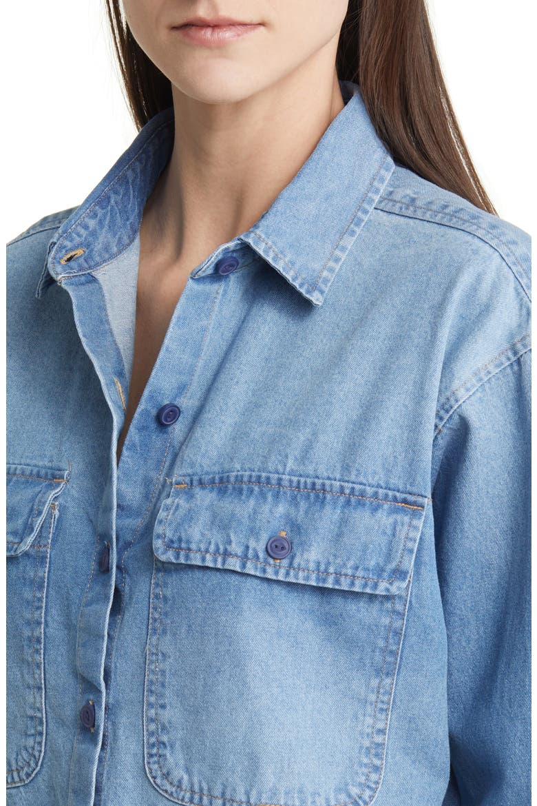 Raw High-Low Crop Cotton Denim Shirt, Alternate, color, DENIM