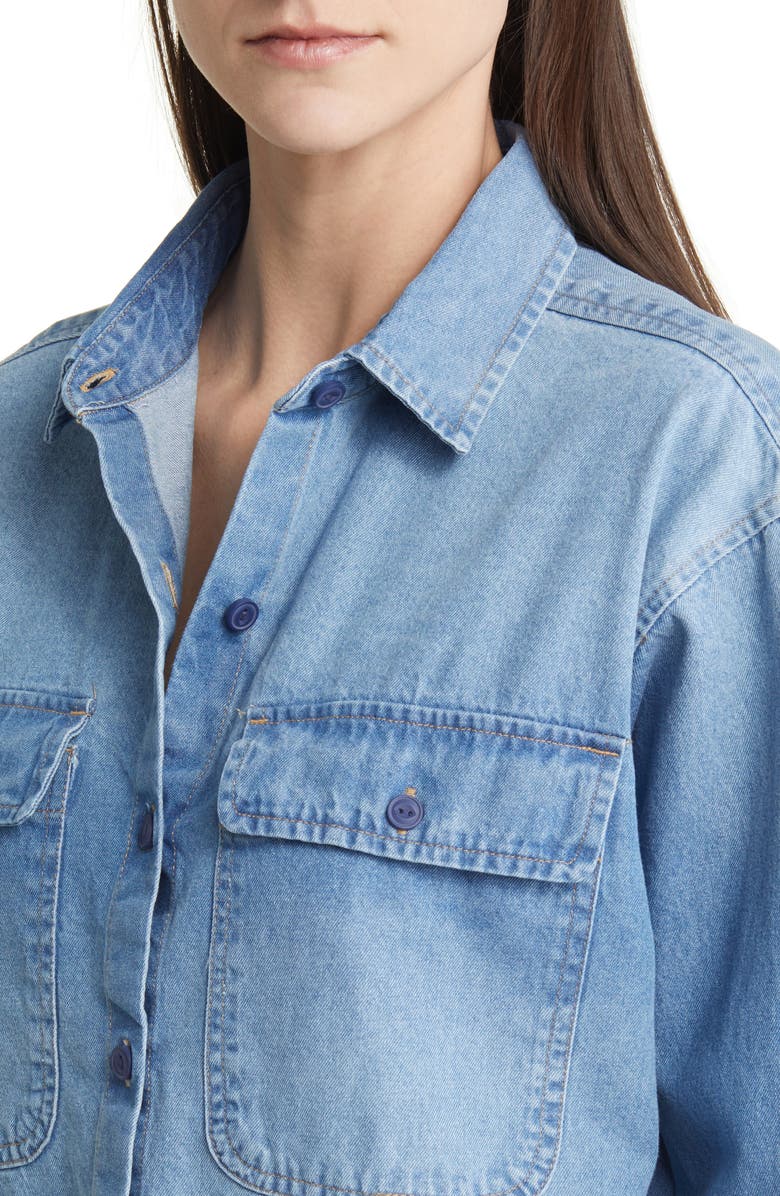 Lucky Brand Raw High-Low Crop Cotton Denim Shirt, Alternate, color,