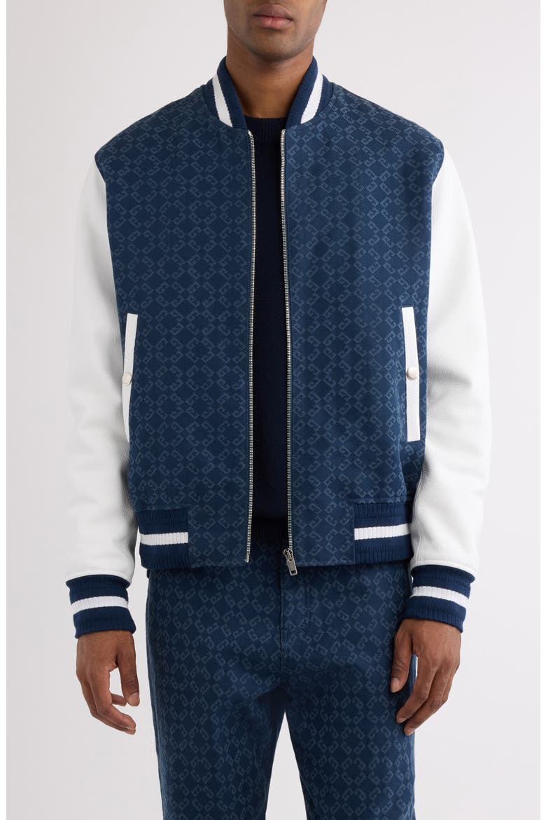 Mixed Media 4G Monogram Jacquard Varsity Jacket, Main, color, NAVY/ WHITE