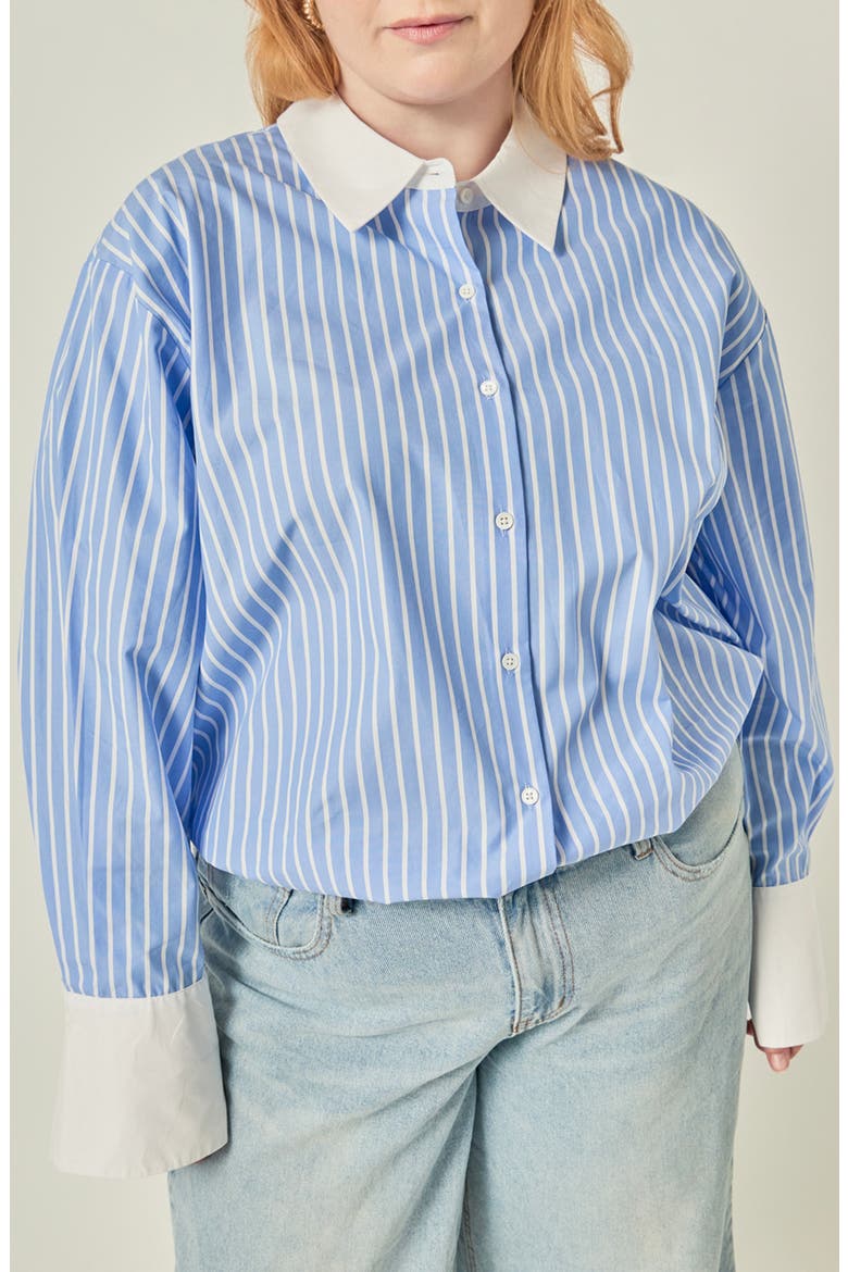 Stripe Oversized Button-Up Shirt, Main, color, BLUE/ WHITE STRIPE