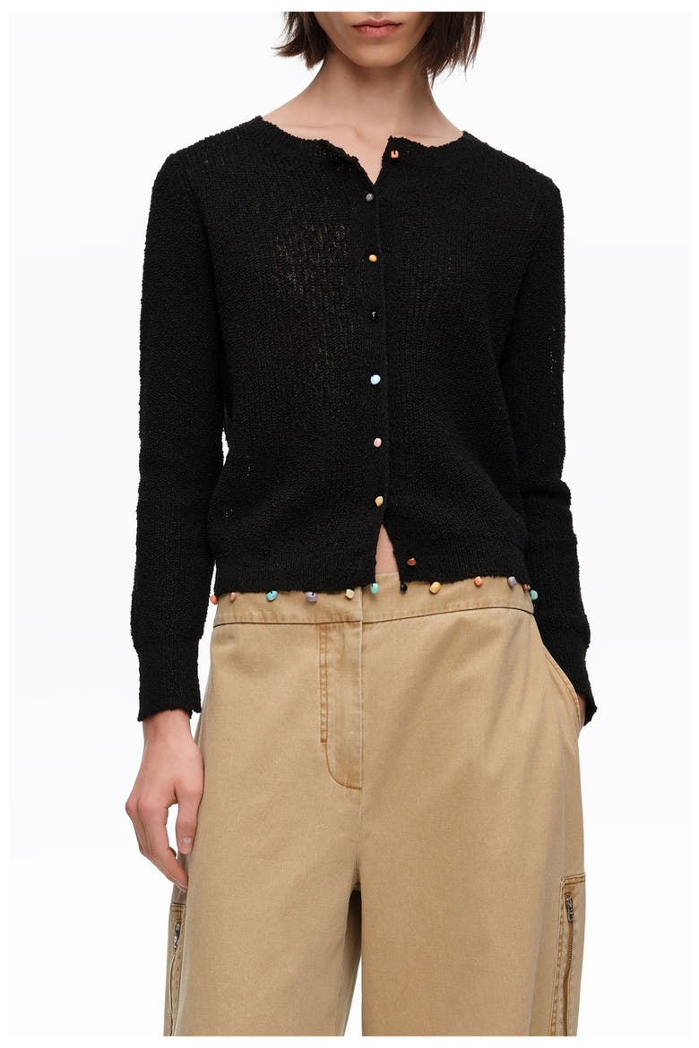 Straight Cardigan With Stones, Main, color, BLACK