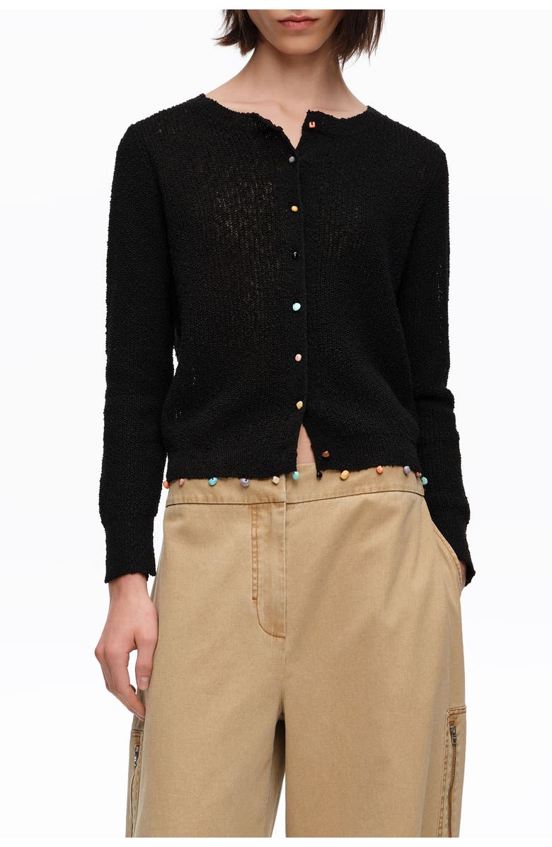 Bimba y Lola Straight Cardigan With Stones, Main, color, Black