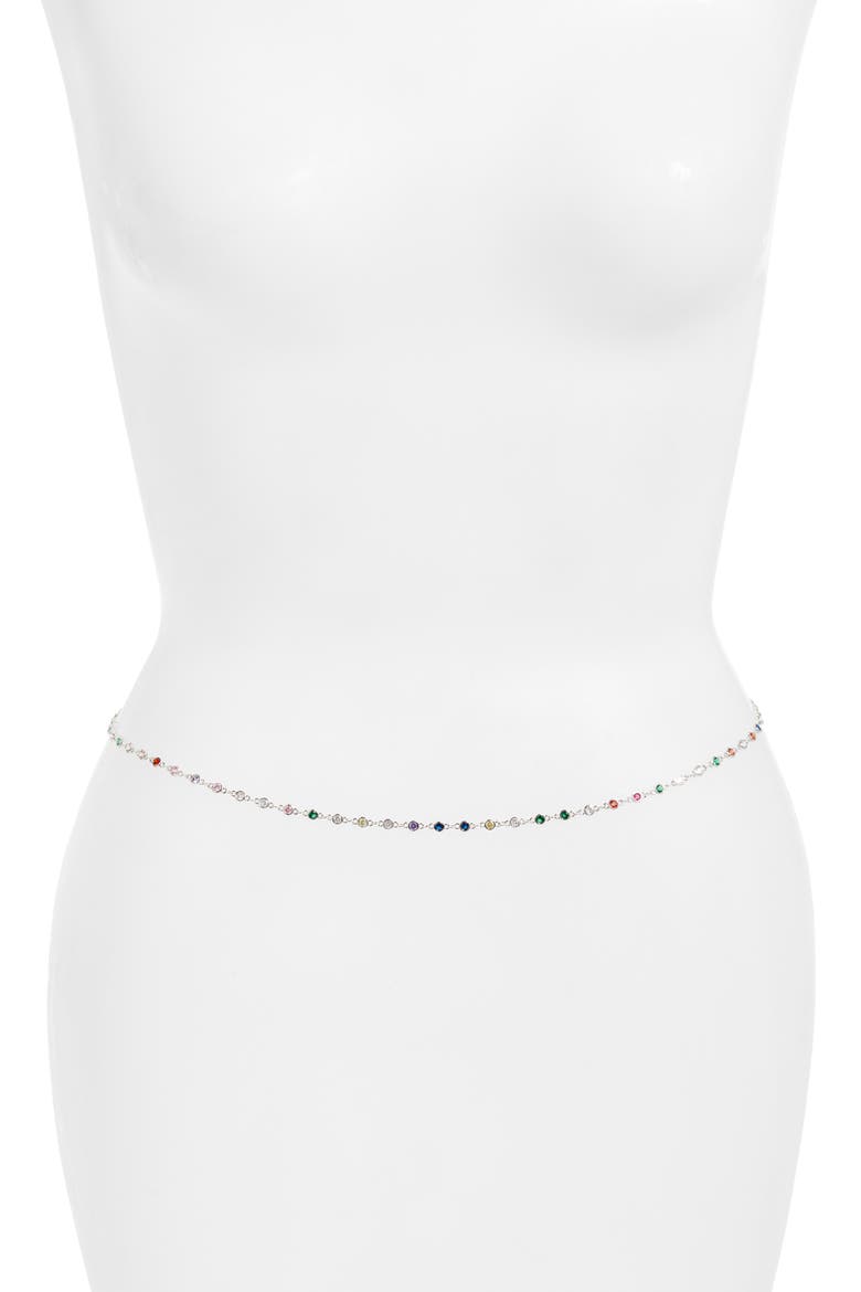 Rainbow Crystal Station Belly Chain, Main, color, MULTI/ SILVER