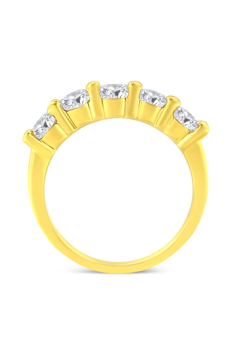14K Yellow Gold Plated Sterling Silver 1 1/2 cttw Shared Prong Round Diamond Wedding Band Ring, Alternate, color, Yellow Gold over Silver