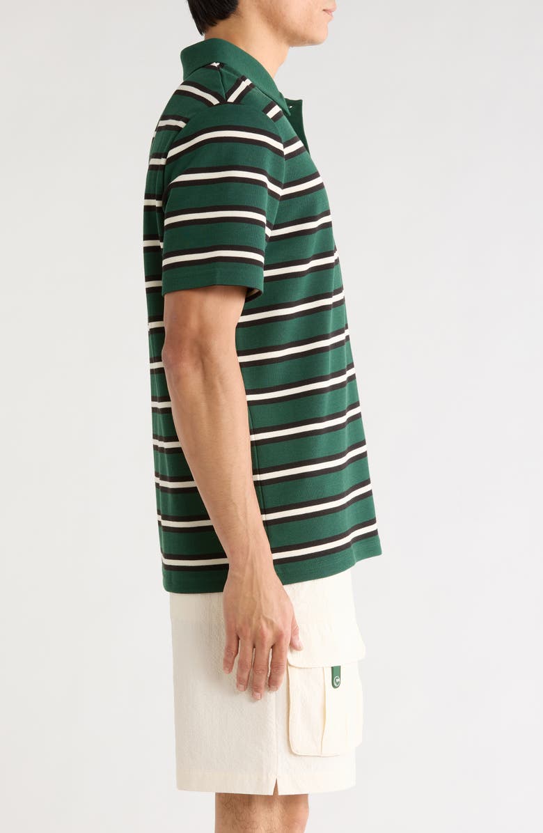 MALBON Fairway Bass Club Stripe Piqué Polo, Alternate, color, Forest Stripe