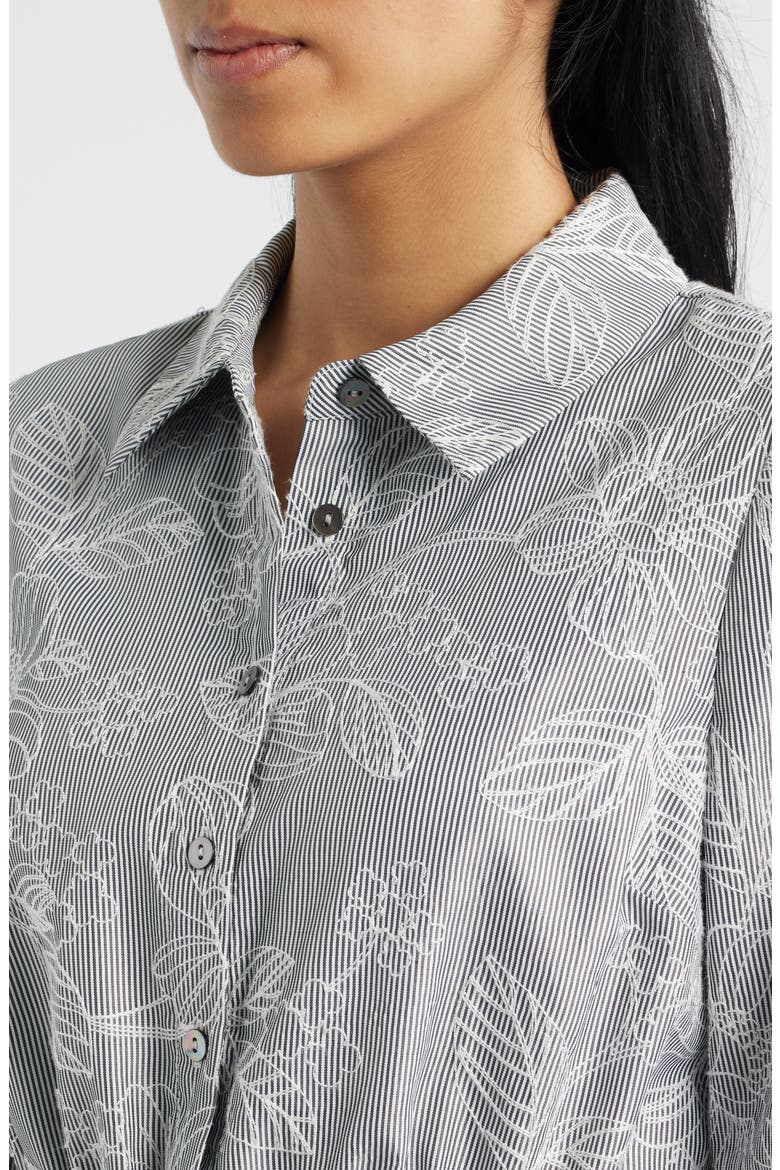 Floral Long Sleeve Shirtdress, Alternate, color, GREY/ WHTIE