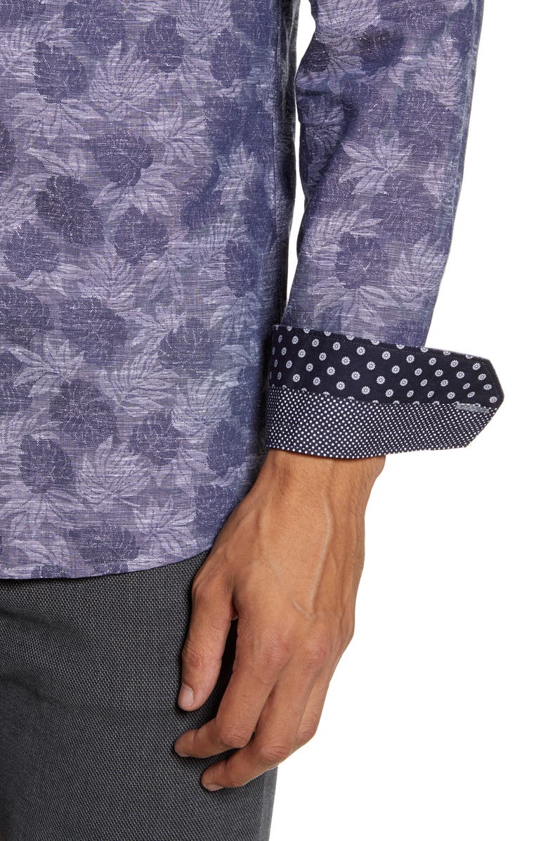 Ted Baker London Slim Fit Palm Jacquard Button-Up Shirt, Alternate, color, 