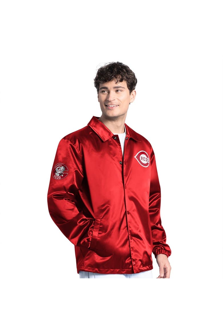 Men's Starter  Red Cincinnati Reds Cooperstown Collection Point Man Full-Snap Coaches Jacket, Alternate, color, Red