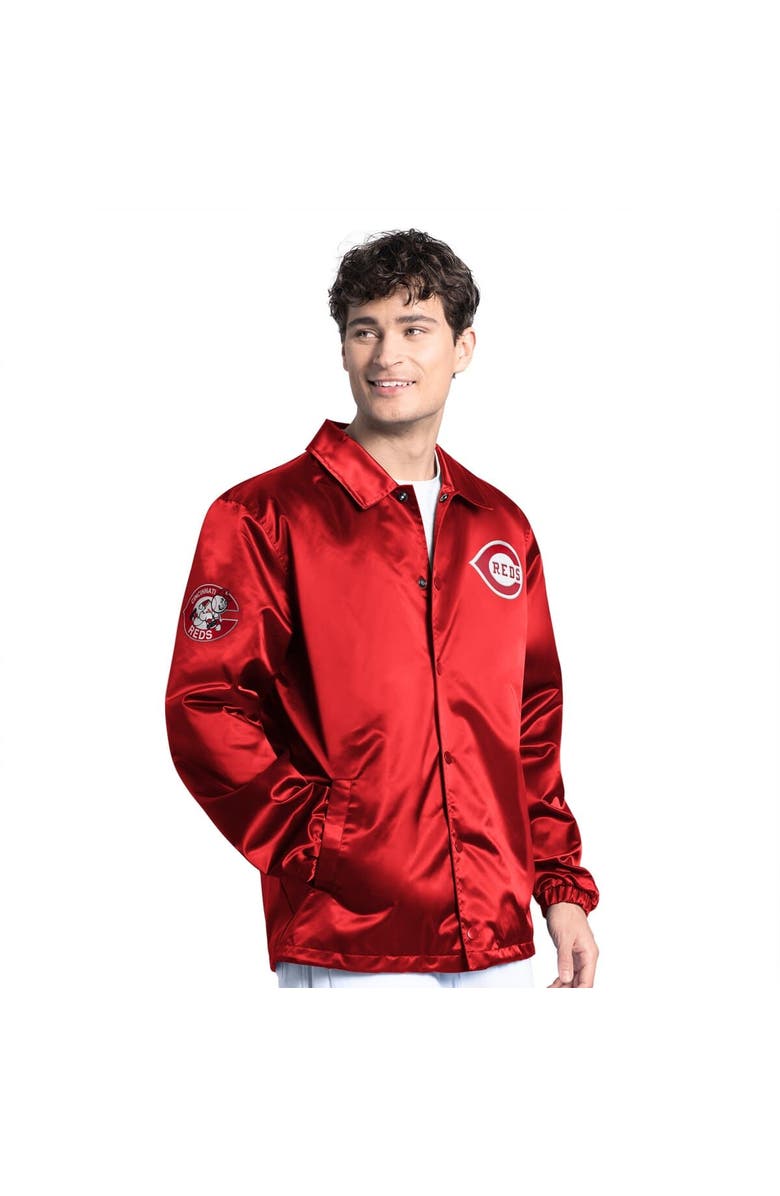 STARTER Men's Starter  Red Cincinnati Reds Cooperstown Collection Point Man Full-Snap Coaches Jacket, Alternate, color, Red