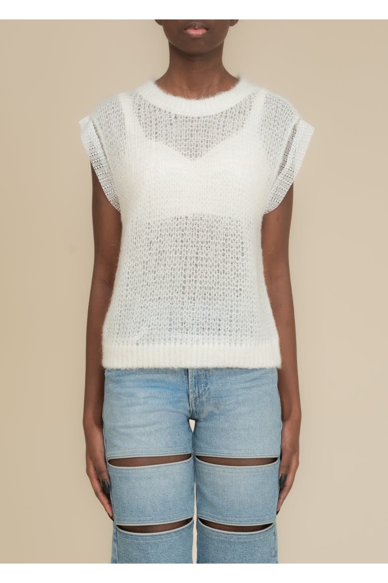 Laissez Soft Alpaca Lace-Layered Sweater Vest, Alternate, color, White