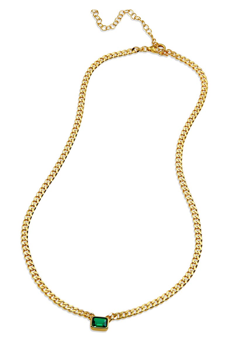 18K Gold Plated Sterling Silver Simulated Emerald Necklace, Main, color, GREEN