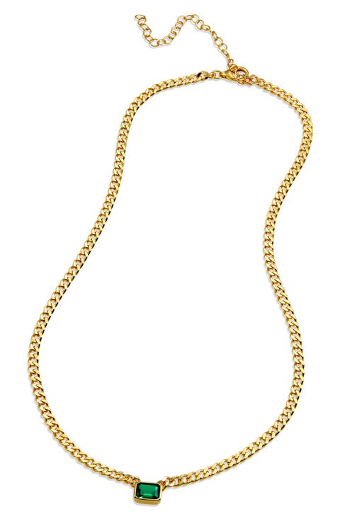 18K Gold Plated Sterling Silver Simulated Emerald Necklace