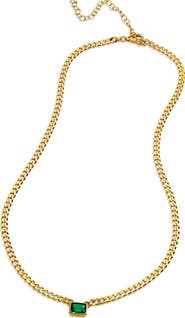 SAVVY CIE JEWELS 18K Gold Plated Sterling Silver Simulated Emerald Necklace