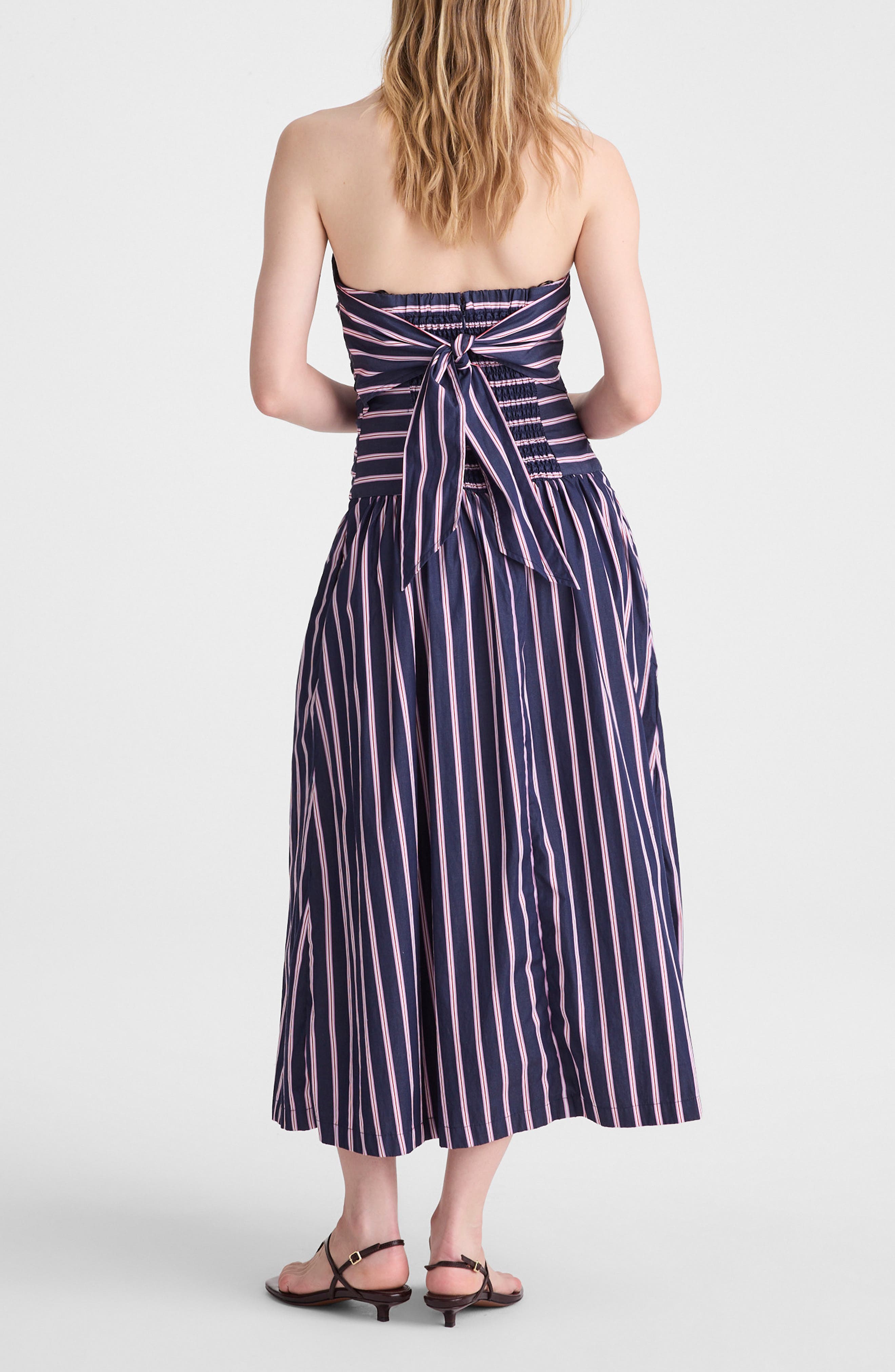 Stripe Strapless Ruched Midi Dress - image 2