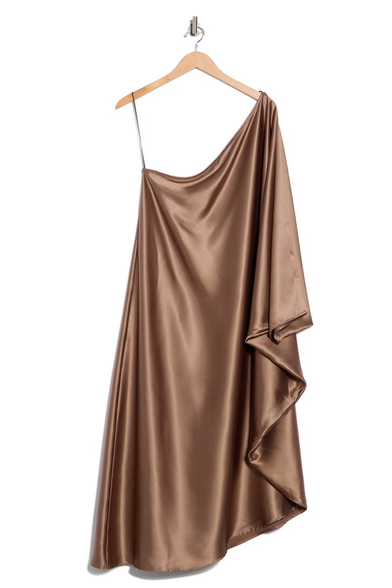One-Shoulder Satin Dress, Alternate, color, DUNE